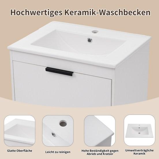 Bathroom Sink Cabinet Ceramic Washbasin Mirror Cabinet Modern White Heavy Duty Easy Assembly Lavatory Wall Mount Basin Vanity Cabinet