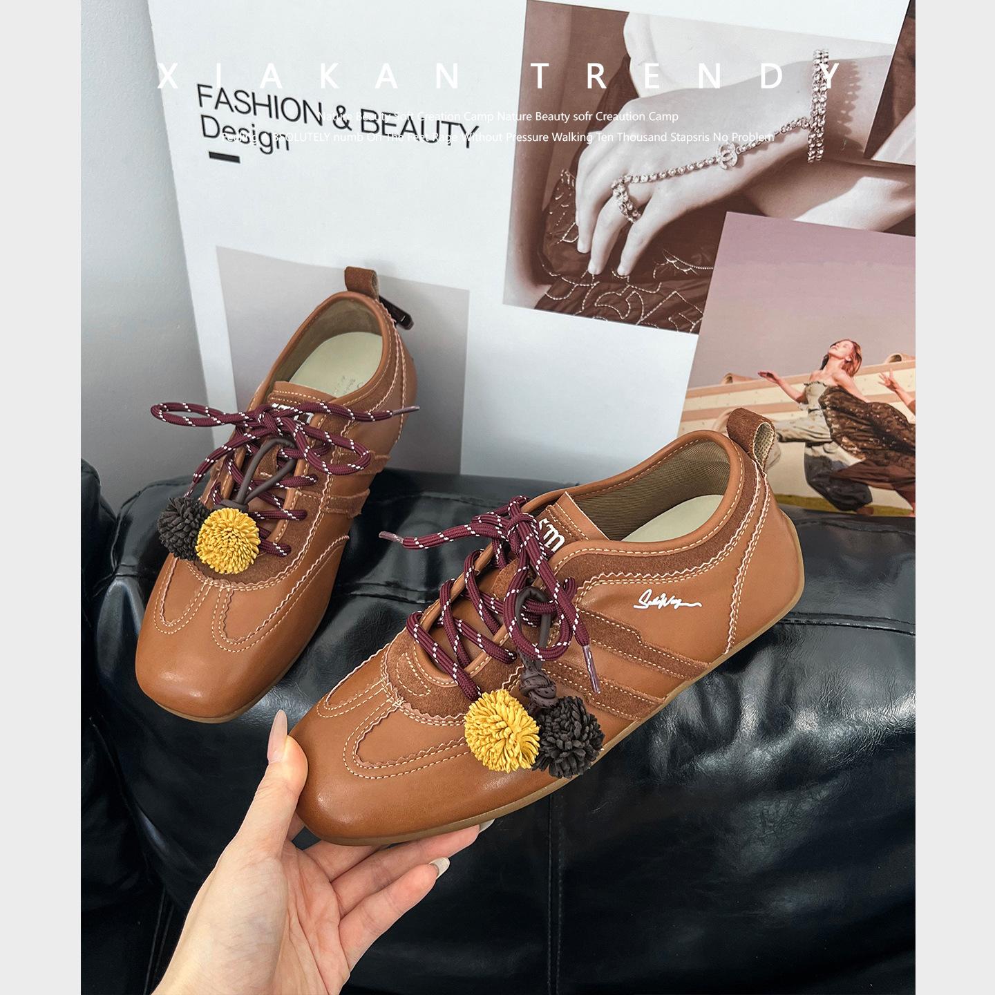 

Cowhide version~ retro inner height increase 4cm German training shoes women s 2025 autumn new early autumn new casual sports Forrest Gump shoes 40 коричневый