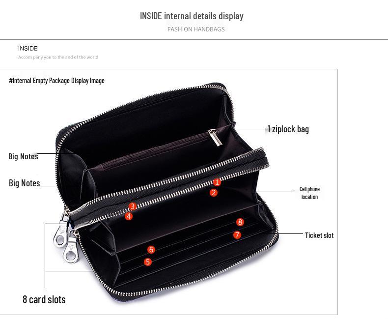 Rose Flower Ladies Genuine Leather Wallet – Double Zipper, Large Capacity, Multi-card Slots