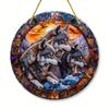 2D Flat Bohemian Style Three Wolves Mountain Scene Acrylic Decoration Sign, Stained Glass Design, Home Decor Plaque Hanging Wall Art Decorative Garden