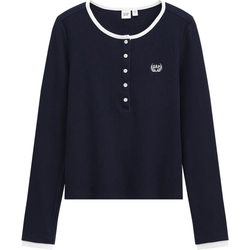 GAP Women's Logo Embroidered Henley Knit Top