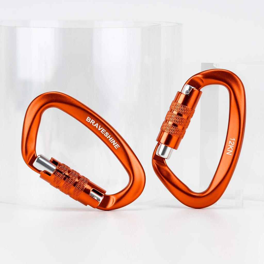 BRAVESHINE 12KN 1200kg Weight Lightweight Locking Carabiner with for Luggage and Dog Set of 2 Auto-Locking Carabiner, Capacity, D-Ring, Hammocks,
