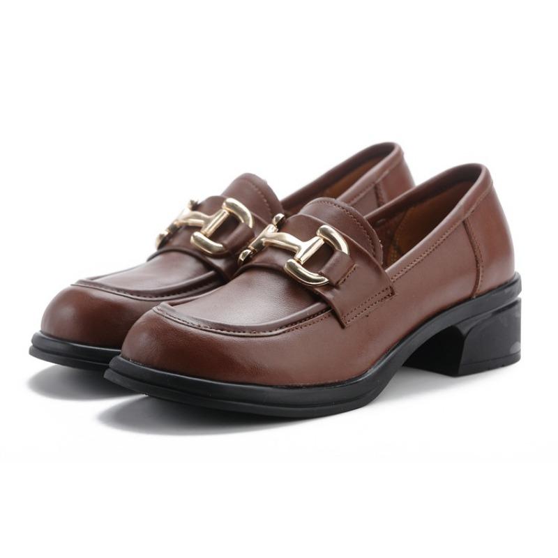Cowhide women's shoes, genuine leather, low-top thick heel, medium heel, soft sole, soft surface, round head, comfortable and versatile, casual office