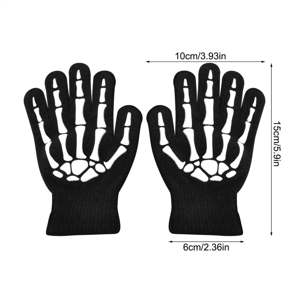 Skeleton Cycling Gloves Halloween Full Finger Skull Mittens Glow In The Dark Halloween Costume Accessory Gloves for Ages 5-12