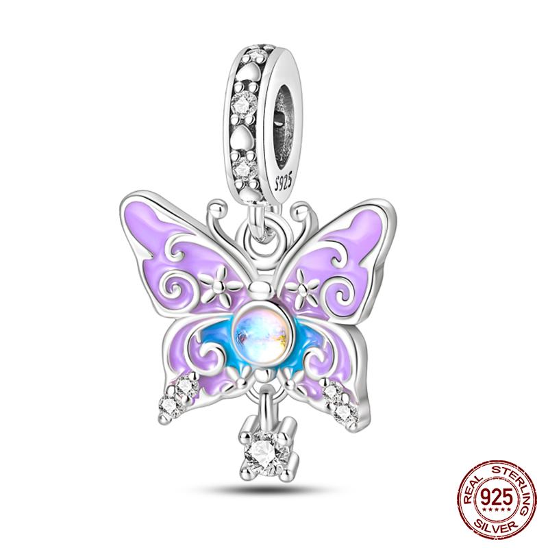 100% Copper Purple Color Series Chameleon Butterfly Balloon Charms Beads Fit Qikaola Original Bracelets Diy Jewelry