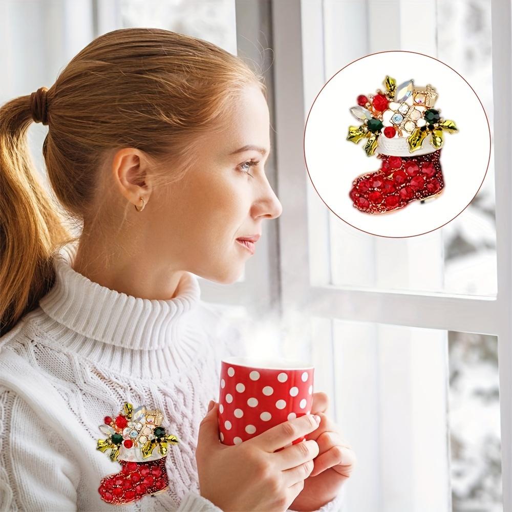 10pcs Festive Christmas Brooch Pin Set - Sparkling Crystal & Enamel Holiday Designs with Santa, Reindeer, Snowflakes & More