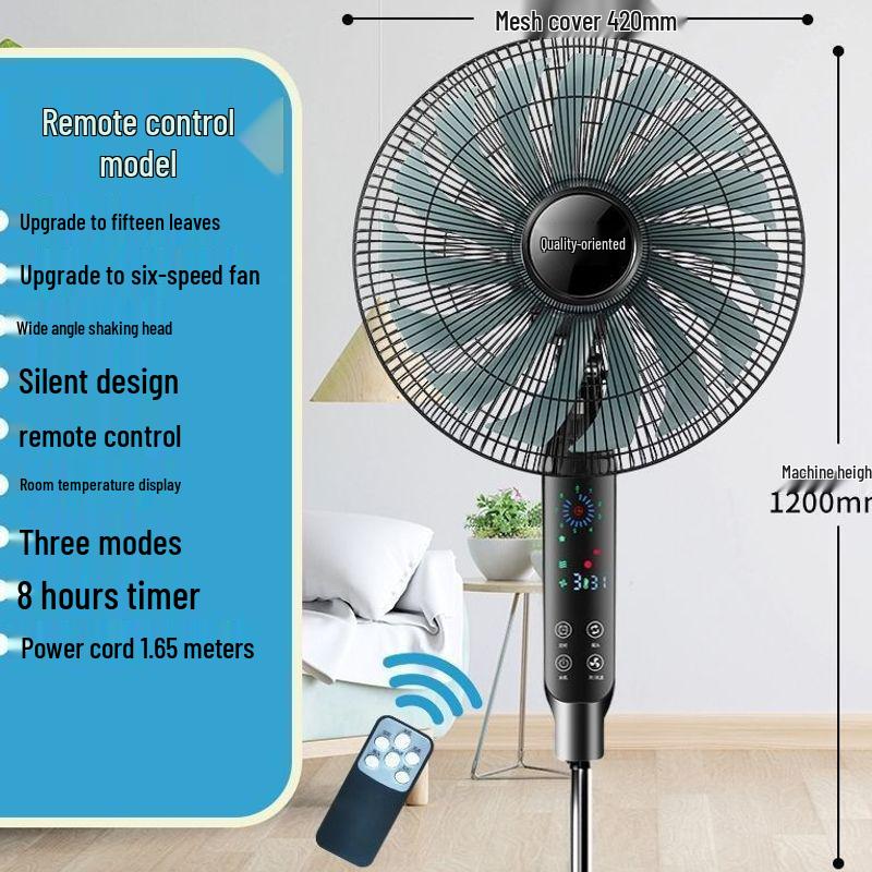 Ventilatore Elettrico Silenzioso a Risparmio Energetico: Ventilatore da Pavimento/Scrivania Oscillante Radiocomandato con Timer Meccanico, Design Verticale e Grande Flusso d'Aria