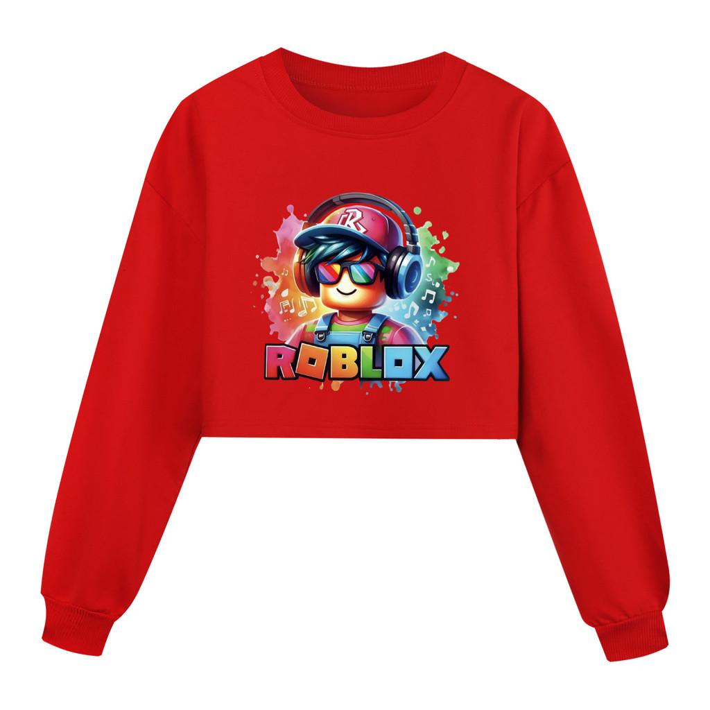5528 Kids Girls Roblox Printed Casual Long Sleeves Short Style Sweatshirt