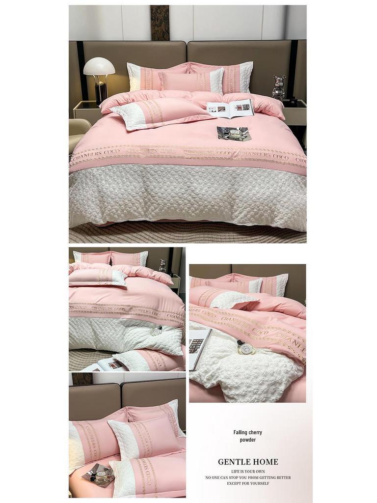 G5Z Embossed Jacquard Luxury Washed Cotton Bedding Set - Duvet, Bed Sheet, Fitted Cover (4 Pieces)