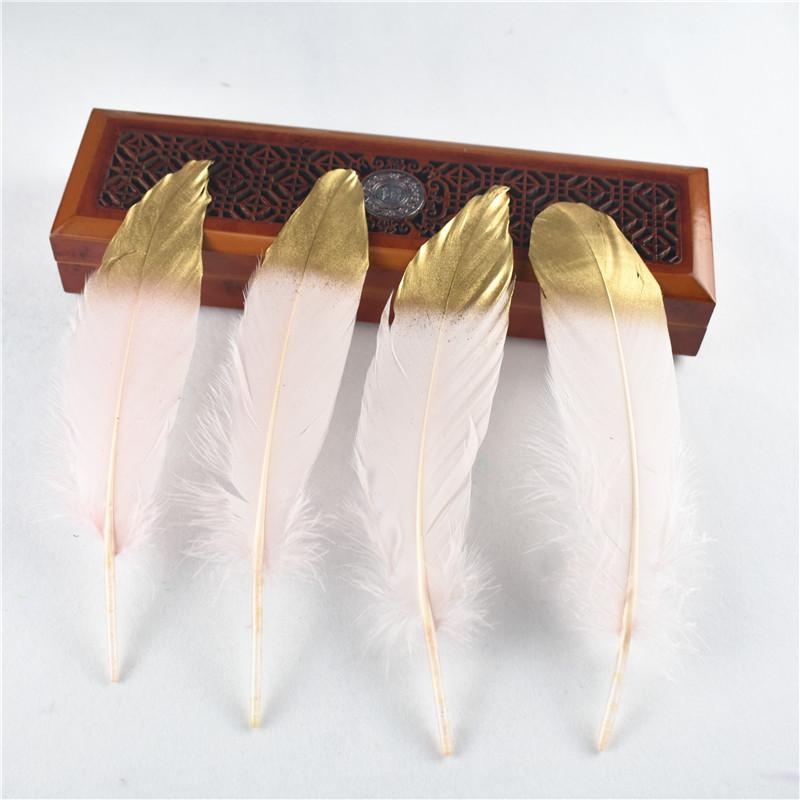50Pcs Dip Golden Head Goose Feathers 15-20cm/6-8" Gold Feathers Natural Pheasant Feather for Crafts Assesoires Plume Decoration