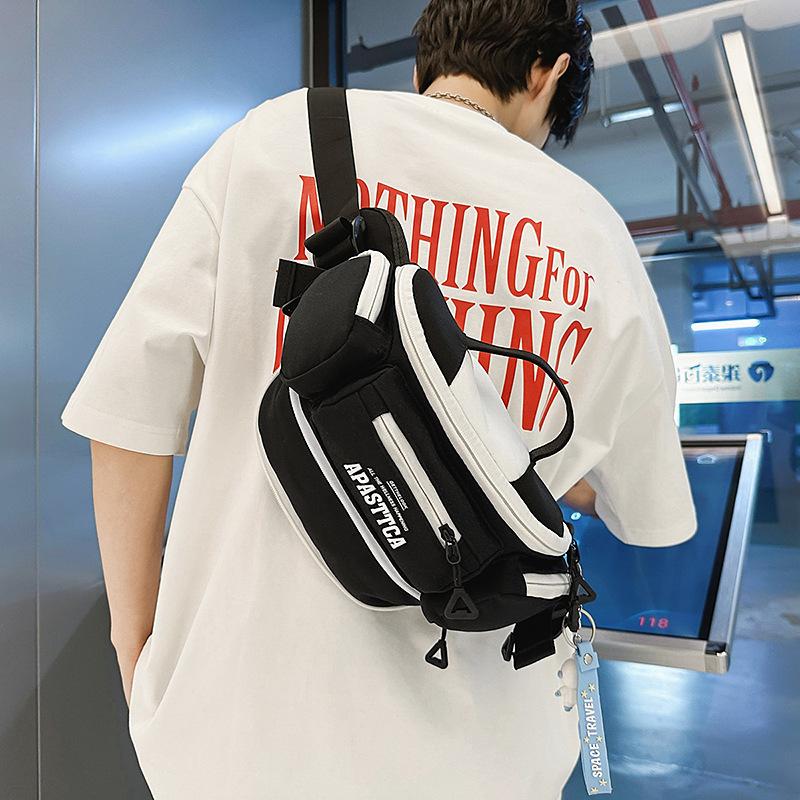 Tooling locomotive trendy cool men's breast bag fashionable Harajuku large capacity riding shoulder messenger fanny pack