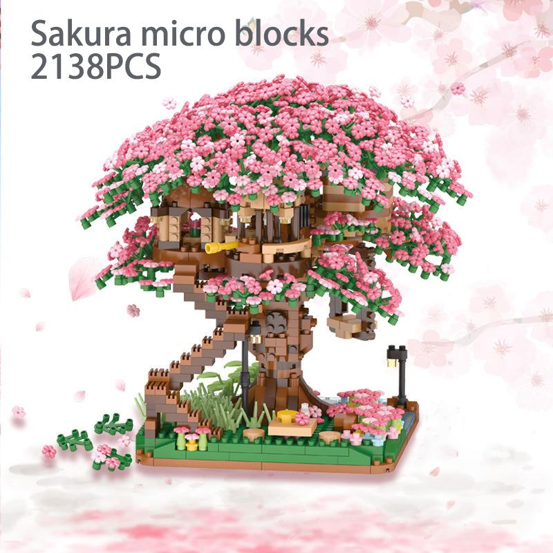 Sakura Tree House Building Blocks Diamond Blocks Japanese Street View Cherry Blossom Model Toys Micro Bricks Toys For Girls Gift