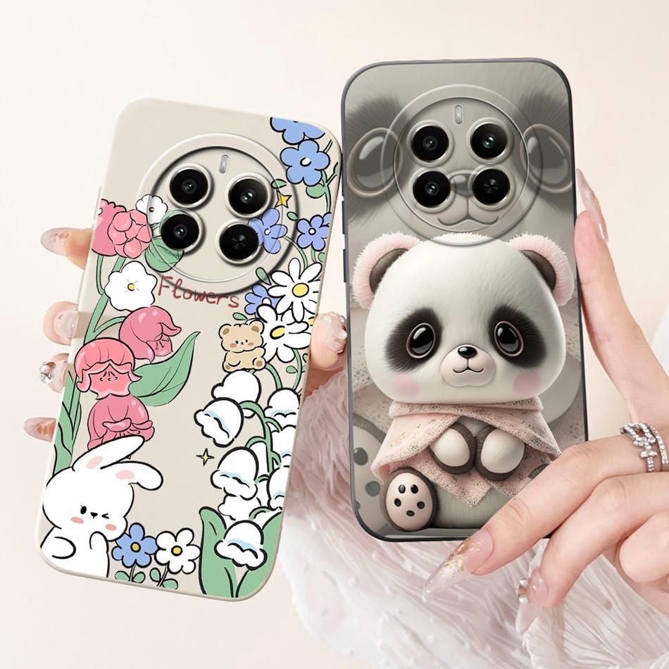 Für Realme 12 Pro+ 12Pro 5G Handyhülle Realme 12 Pro Plus 5G Elegante Blumige Katze Bemalt Weiches Silikon Schlichte Stoßfeste Hüllen