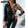 GMXIA Women's Fashion Casual Solid Color Print Long Sleeve POLO Neck Blouses & Shirts