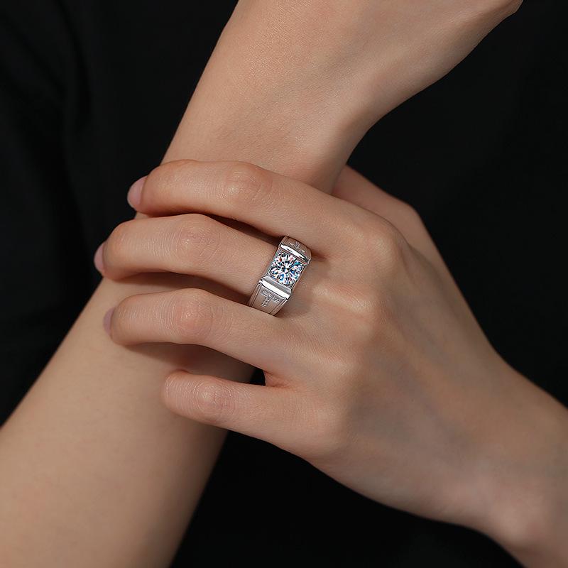 Men's GRA Moissanite Diamond Ring, PT950 Plated, S925 Sterling Silver, Simple Fashion Design.