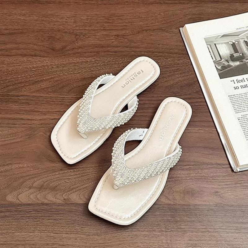 

Летние французские новые шлепанцы со стразами 2025 года, полностью инкрустированные бриллиантами, для ношения на улице, с дизайном, подчеркивающим темперамент, с открытым носком, крутые шлепанцы 40 бежевый