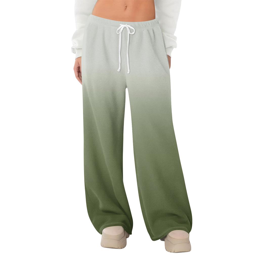 Women's Fleece Wide Leg  Elastic Waist Drawstring Loose Pants Drawstring Pajama Pants Sleepwear Trousers