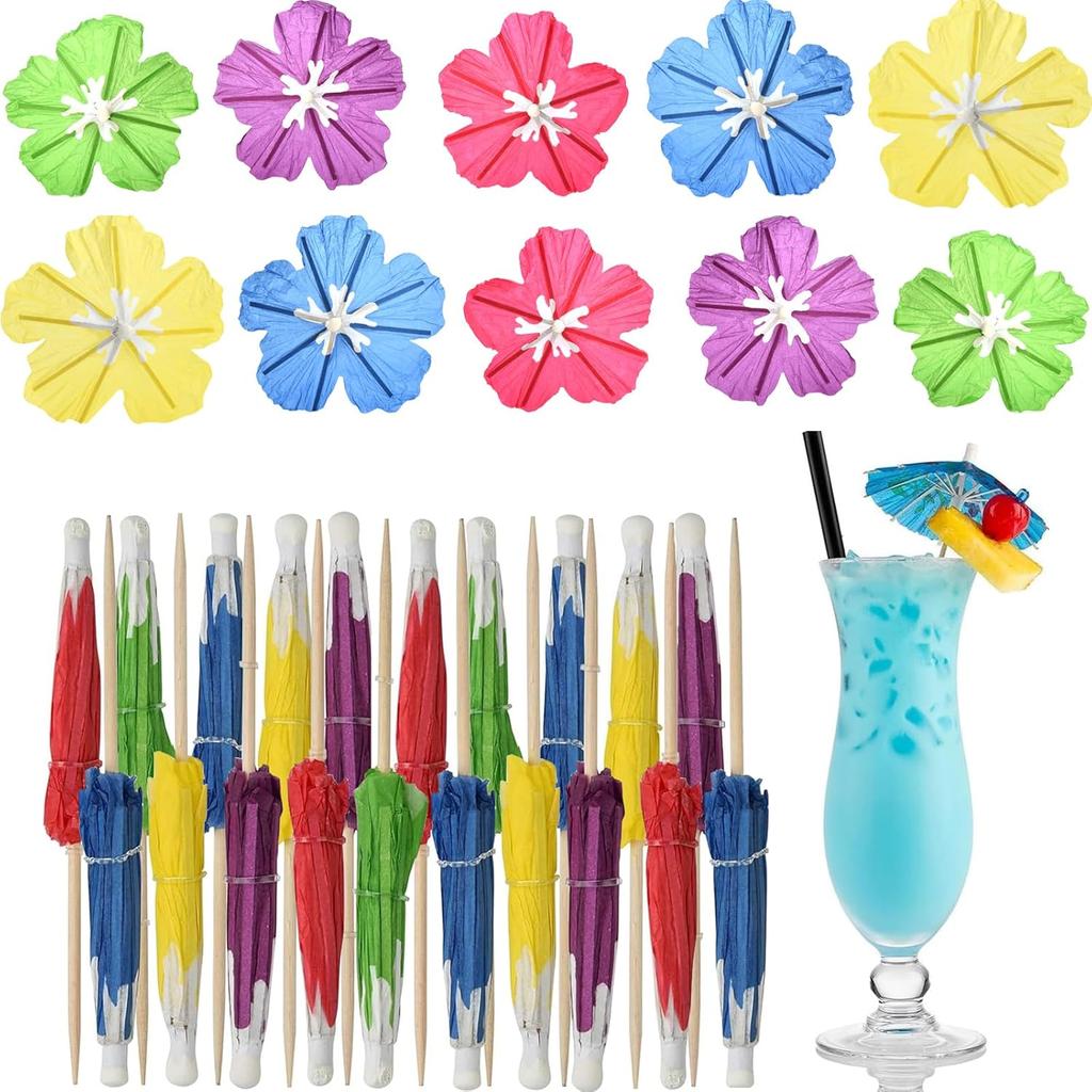 Haundry Cocktail Drink Umbrella Picks, 25pcs Cocktail Umbrellas for Drinks, Mini Hibiscus Paper Drink Umbrellas Toothpicks for Luau Parasols Tropical