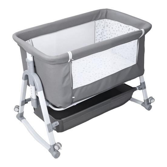 Baby-Beistellbett, 3-in-1-Wiege mit großer Wippschale, höhenverstellbares Beistellbett, bewegliches Beistellbett mit Moskitonetz