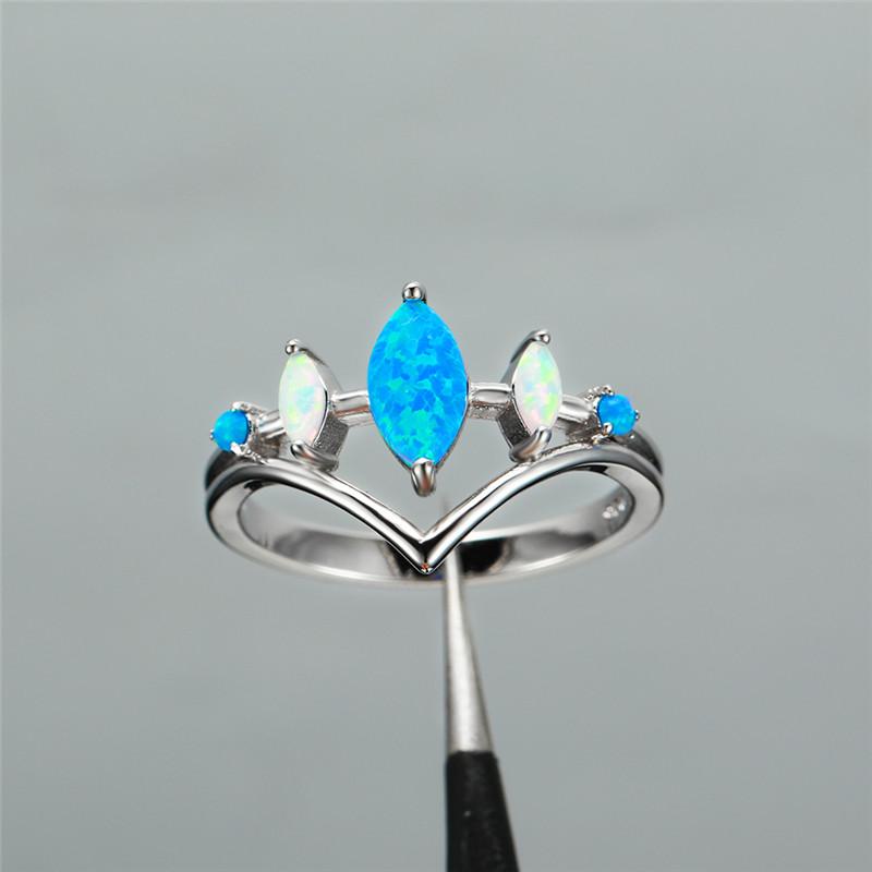 Luxury Female White Blue Fire Opal Stone Engagement Ring Trendy Rose Gold Color Wedding Jewelry Gift For Women