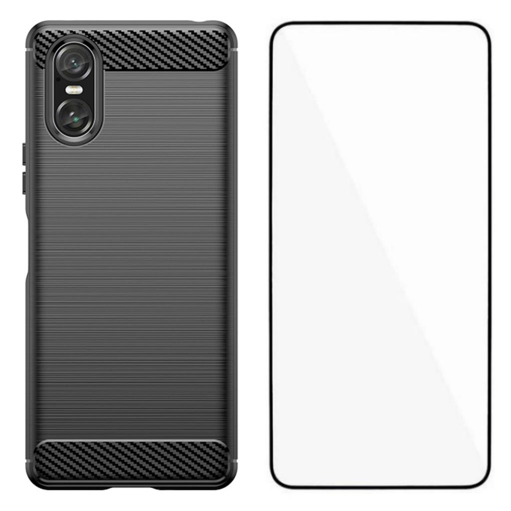 For Sony Xperia 10 VI Case with Screen Film WANLONFENG LS Series Big Lens Hole Brushed Texture TPU Phone Cover