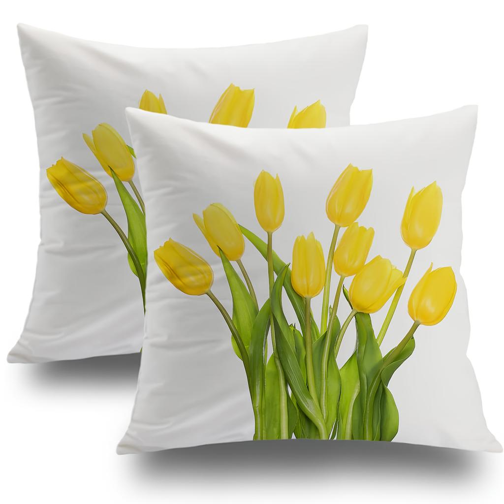 2PCS Bright Yellow Tulip Pillowcases Farmhouse and Modern Style Pillowcases with Zipper Closure 18x18 Inches Cushion Cover