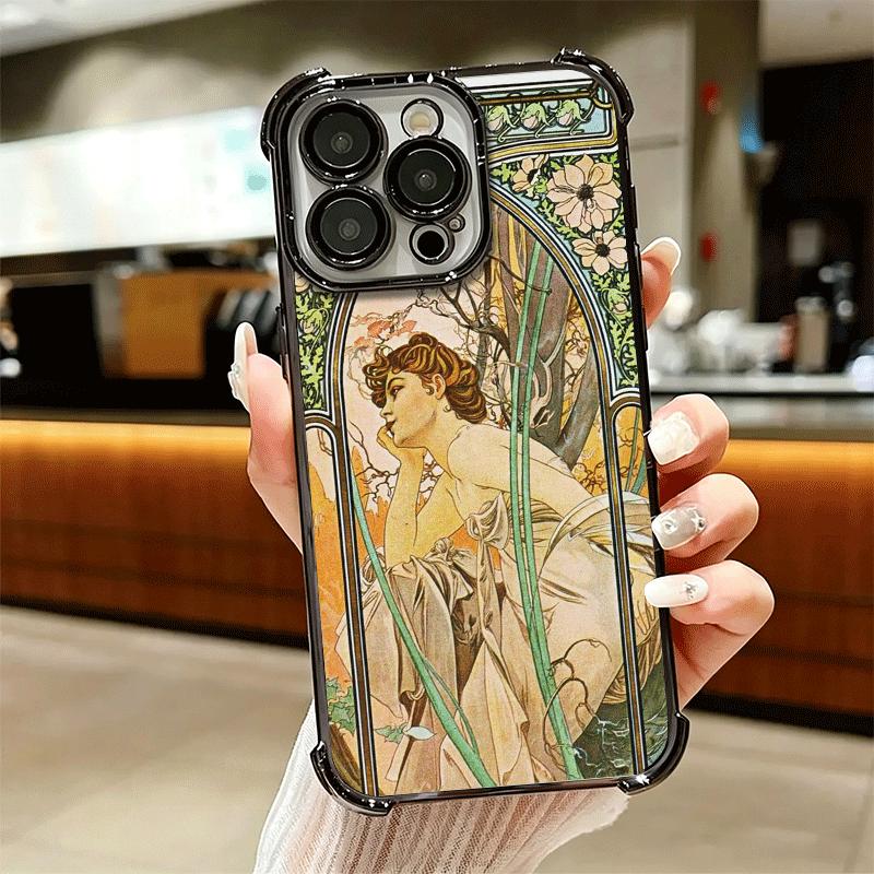 Vintage Alfons Mucha Primavera Soft Phone Case For iPhone 15 16 17 Air 14 Pro Max 16E Plus 13 12 Mini Plating Anti-Fall Fundas