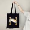 Gold Letter Flower Canvas Bag Women's Shopping Bag Reusable Large Capacity Portable Handbag Harajuku Student Shoulder Bag