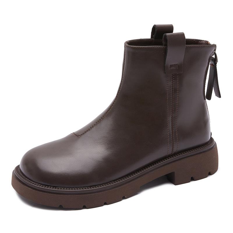 

Leather short boots women s flat heels 2025 new Korean version winter French retro Chelsea boots thick heels and bare boots 40