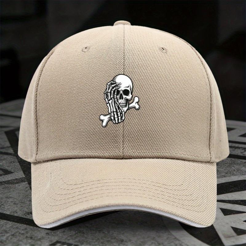 Skull Bone Print Baseball Cap Polyester Adjustable Casual Streetwear Hat for Unisex Women