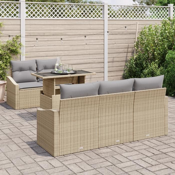 VidaXL Canapé de jardin 6 pièces avec coussins Beige Poly Rattan 3348916