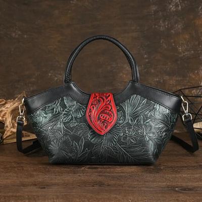 Genuine Leather Embossed Handbag Handmade Women's Bag Large Capacity Shoulder Crossbody Bag