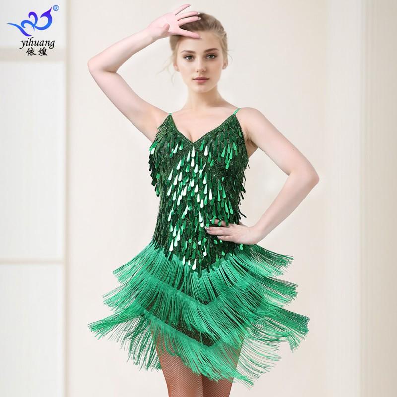 Latin Dance Sequin Fringe Dress Stage Performance Competition Party Costume Women