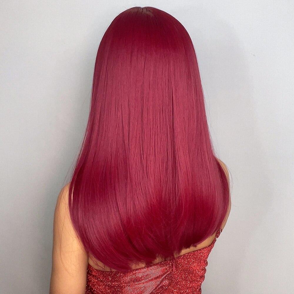 EASIHAIR Long Red Wine Burgundy Dark Red Straight Synthetic Wig with Bangs Women Cosplay Natural Hair Wig Hair Heat Resistant