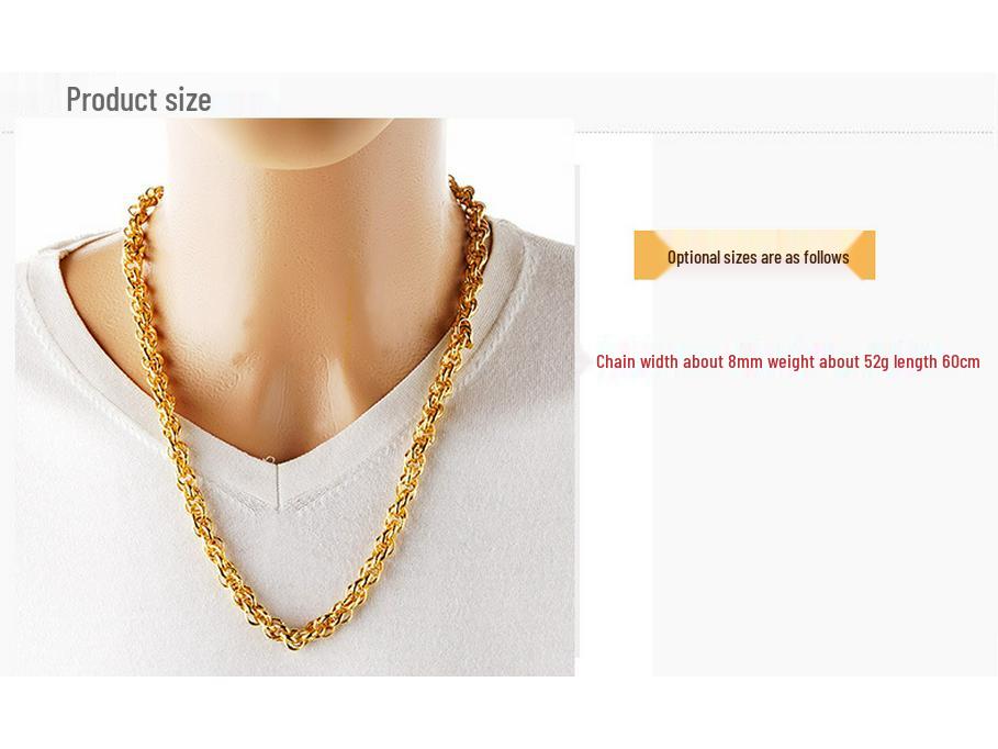 Gold-Plated Dragon Head Twist Necklace: Bold Design for Men & Women, New Vietnamese Sand Gold Imitation Style.