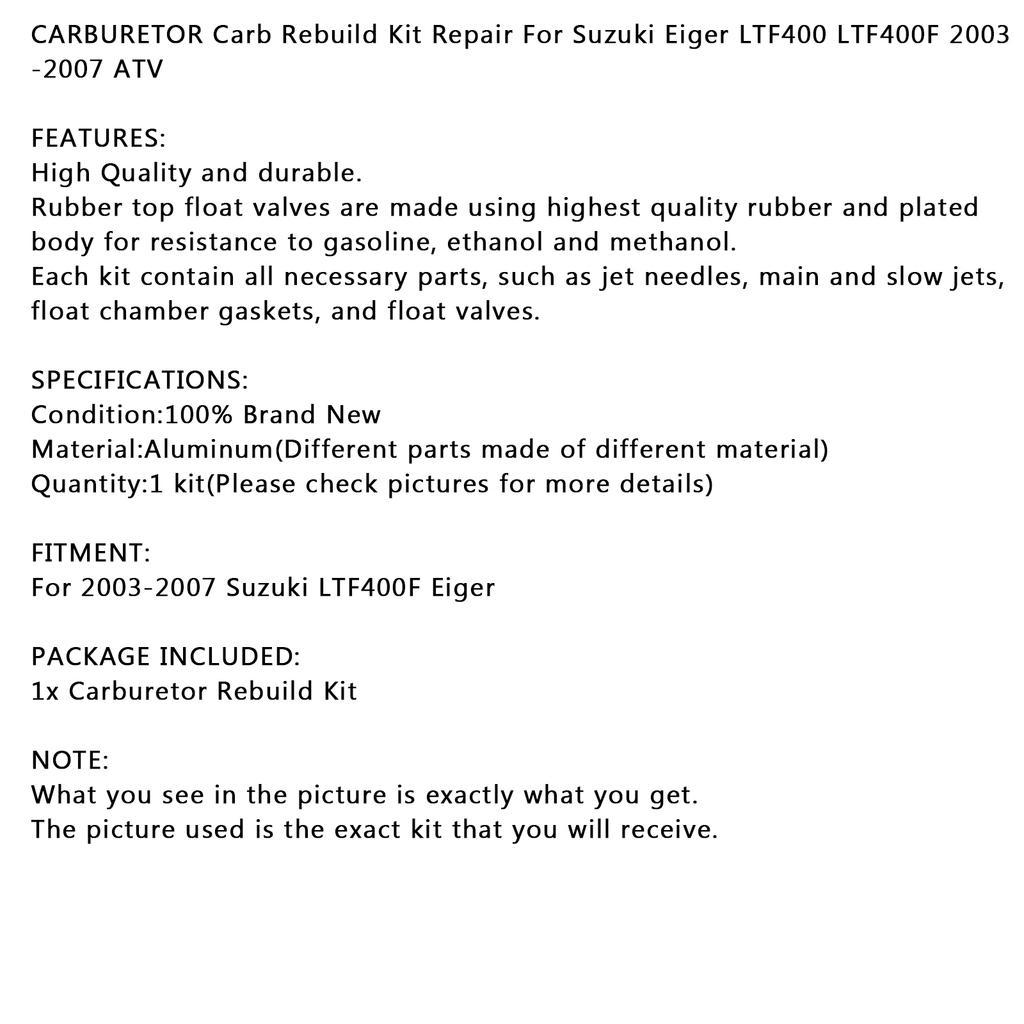 Carburetor Repair Carb Rebuild Kit For Suzuki Eiger LTF400 LTF400F 2003-2007 ATV