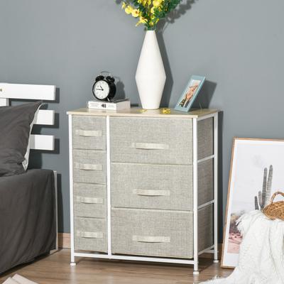Chest of Drawers, Sideboard, 7 Foldable Fabric Drawers, Metal Frame, 63.5 X 30 X 71 Cm, Light Grey