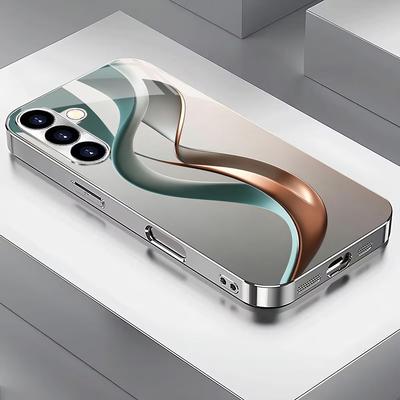 Soyut Sanat Gümüş Kaplama Cam Telefon Kılıfı Samsung GalaxyS26 S25 S24 S22 S21 S20FE/Ultra/Plus için Uygun Düşmeye Karşı Arka Kapak
