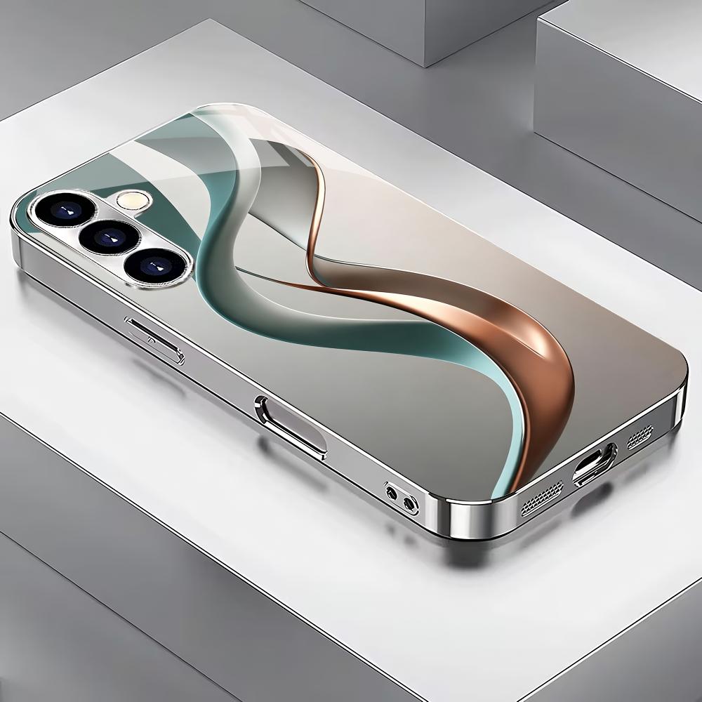 Abstract Art Silver Plated Glass Phone Case Suitable for Samsung GalaxyS26 S25 S24 S22 S21 S20FE/Ultra/Plus Anti Drop Back Cover