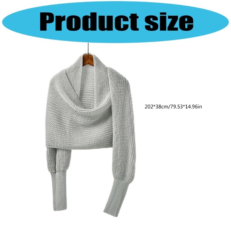 Womens Crossed Back Knitted Cover Up Scarf with Sleeves Sweater Shawl Wrap Shrug Layering Solution For Chilly Environment