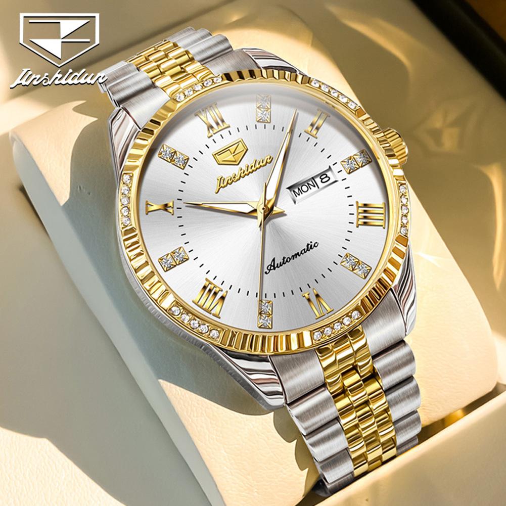 JSDUN Luxury Man Watch Diamond Lap Stainless Steel Automatic Mechanical Men's Watch Waterproof Luminous Calendar Wristwatch 8970