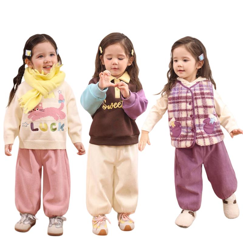 LUSON Baby Girls' Winter Corduroy Fleece-Lined Lantern Pants