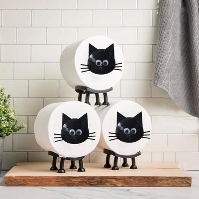 Lustiger Papierhalter, freistehender Toilettenpapierhalter, 3D-bedruckter Seidenpapierhalter mit schwarzer Katze, Badezimmerdekoration