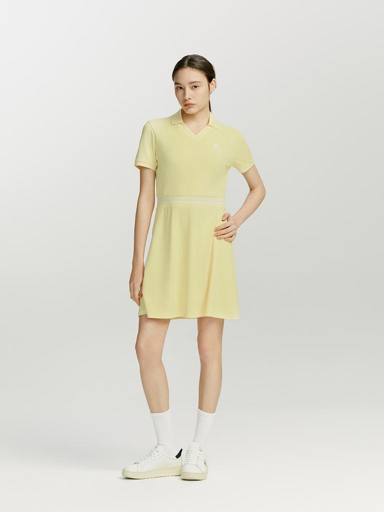 SERGIO TACCHINI W Essential Pique Collared V-Neck Short Sleeve Dress (Yellow)