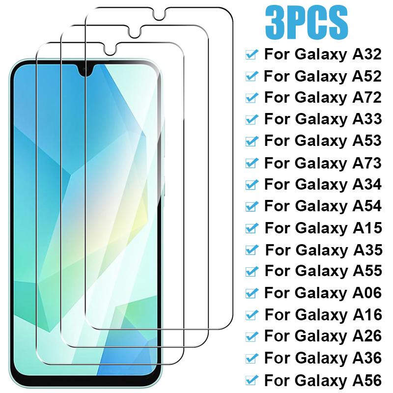 3 stk Herdet glass for Samsung Galaxy A16 A06 A26 A36 A56 Skjermbeskytter A32 A52 A33 A53 A73 A14 A34 A54 A15 A35 A55 5G Glass