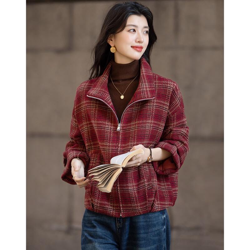 Demana Damen Retro karierte Wollmischung gefütterte Jacke