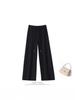 Damen Petite High-Waist Woll-Acetat Weite Hosen, Herbst/Winter Fall, Elastischer Bund, Neun-Punkt-Länge.