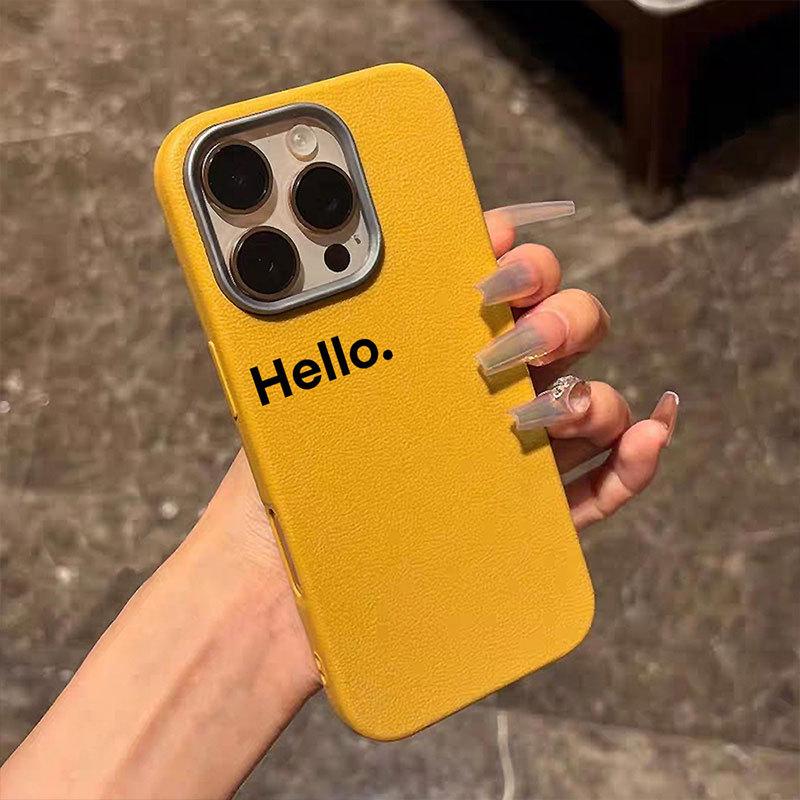 Simple Lychee Pattern Soft Shell Suitable for IPhone16 Mobile Phone Case Apple 15 Protective Case 14 13 Large Hole Metal Frame