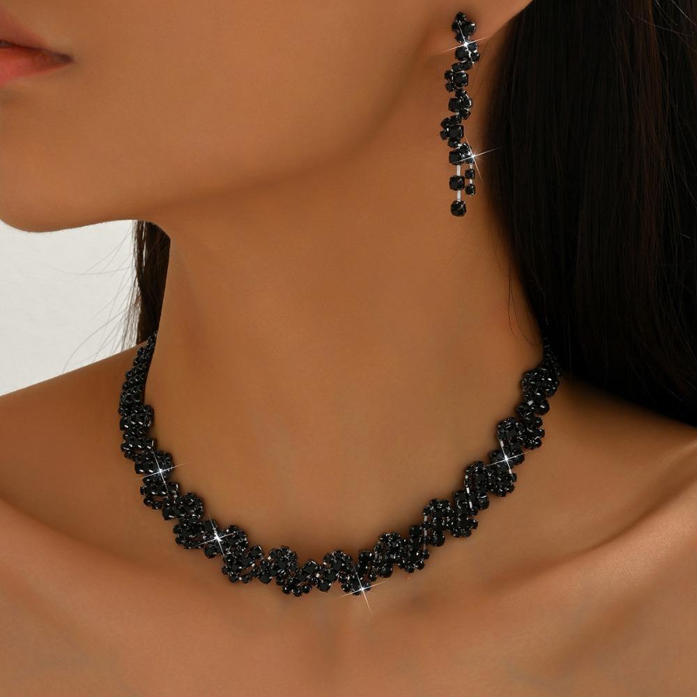 Necklace Earrings Set Bridal Jewelry Full Diamond Jewelry Two-piece Set