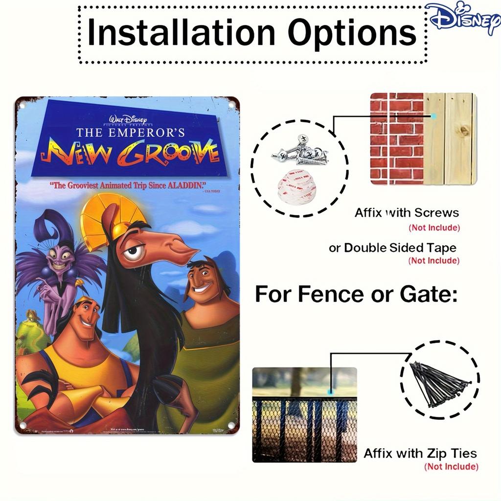 1pc Metal Tin Sign, "Colorful Animated Artwork Featuring Characters from The Emperor'S New Groove", Durable Metal, Perfect for G